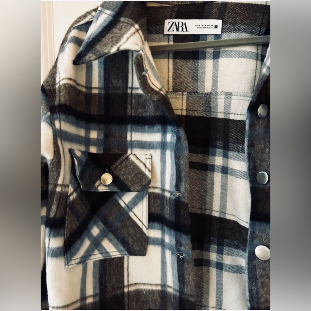 Zara Checkered Cropped Jacket Euc - image 1